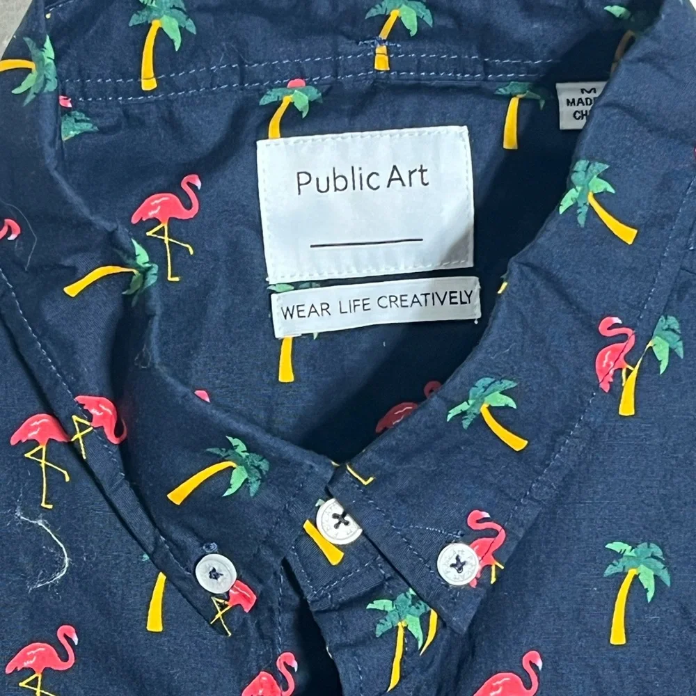 Men’s Navy Short-Sleeve Flamingo Print Shirt - Picture 6 of 8